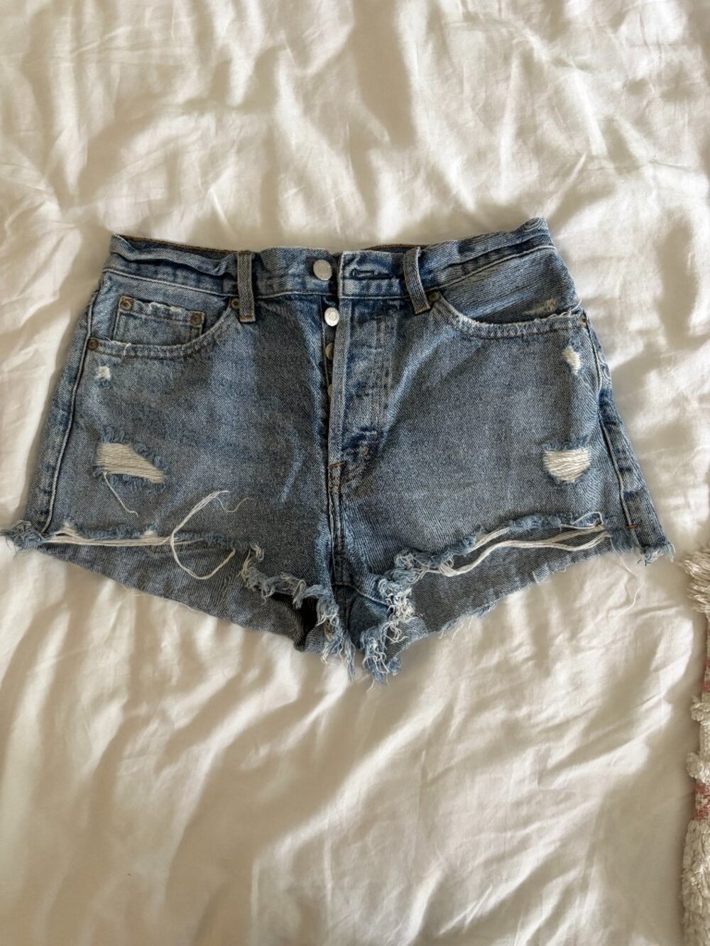 Pistola Distressed High Rise Denim Shorts Light Wash Size 27